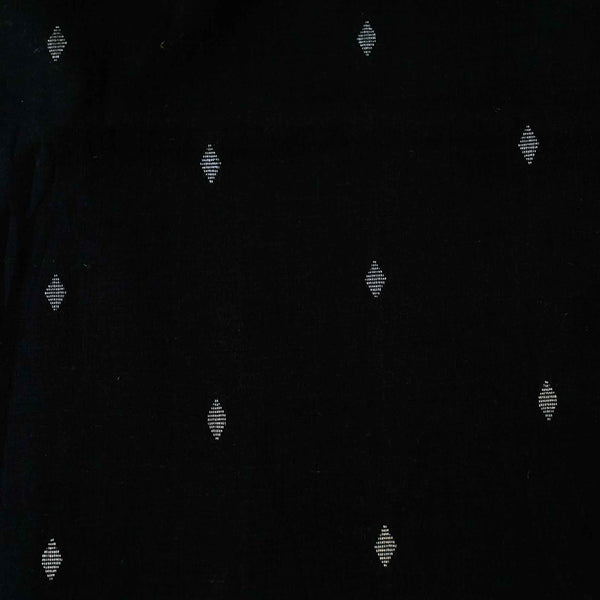 Pure Cotton South Handloom Black With Silver Zari Diamond Woven Fabric