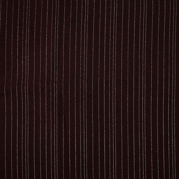 Pure Cotton South Handloom Brown With Silver Zari Stripes Woven Fabric