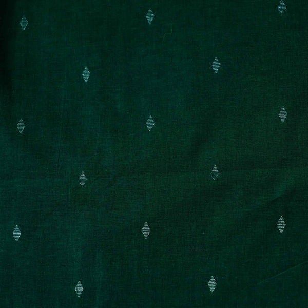 Pure Cotton South Handloom Dark Green With Silver Zari Diamond Woven Fabric