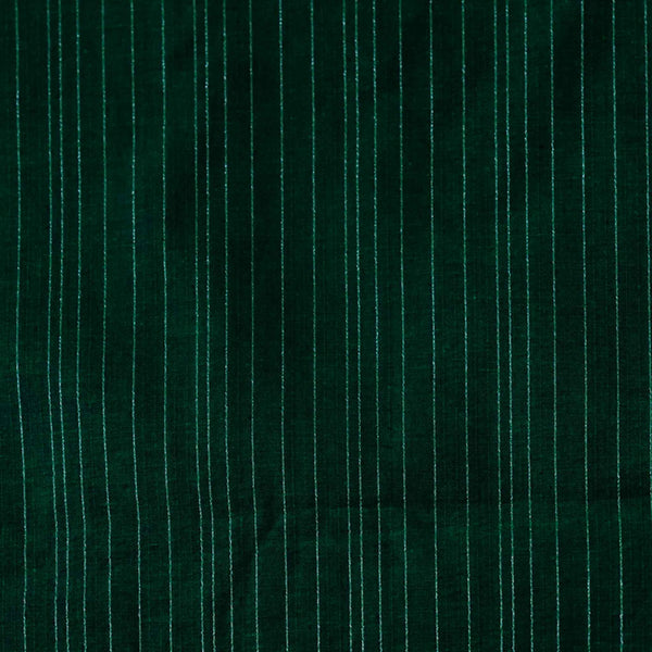 Pure Cotton South Handloom Dark Green With Silver Zari Stripes Woven Fabric