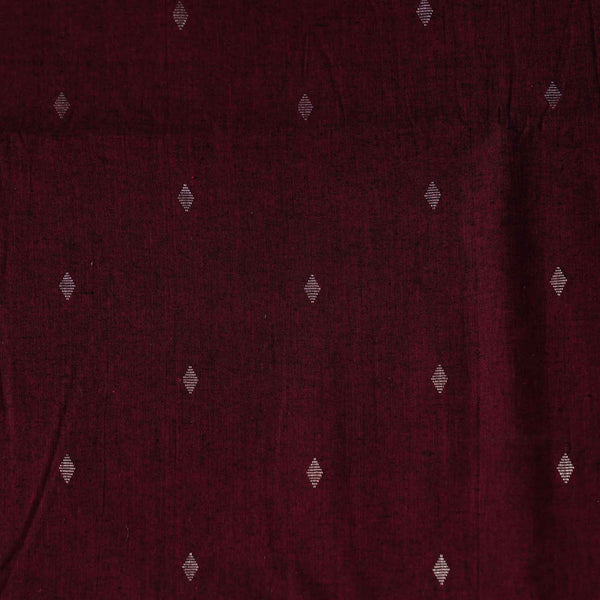 Pure Cotton South Handloom Maroon With Silver Zari Diamond Woven Fabric