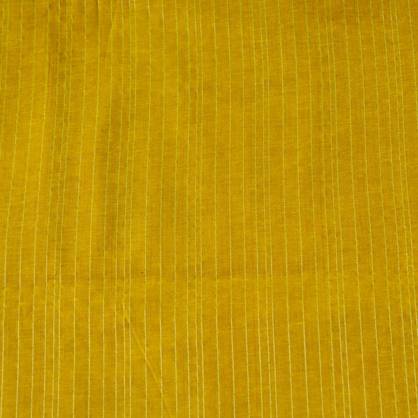 Pure Cotton South Handloom Mustard Silver Zari Stripes Woven Fabric