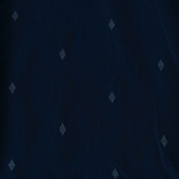 Pre-cut ( 1.5 meter )Pure Cotton South Handloom Navy Blue With Silver Zari Diamond Woven Fabric