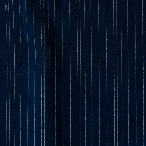 Pure Cotton South Handloom Navy Blue With Silver Zari Stripes Woven Fabric