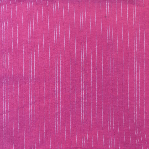 Pure Cotton South Handloom Pink With Silver Zari Stripes Woven Fabric