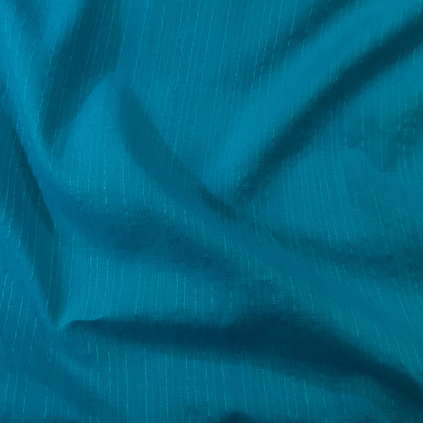 Pure Cotton South Handloom Teal Blue With Silver Zari Stripes Woven Fabric