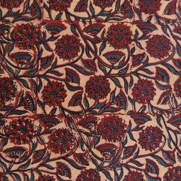 Pure Cotton Special Ajrak Light Rust With Shevanti Jaal Hand Block Print Fabric