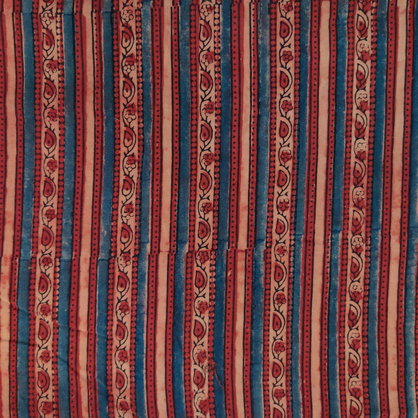 Pure Cotton Special Ajrak Maroon Blue Cream Kairi Stripes Hand Block Print Fabric