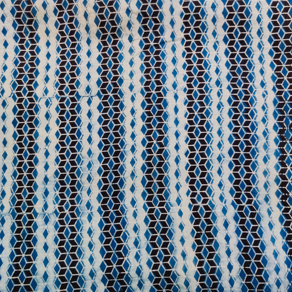 Pure Cotton Special Ajrak Shades Of Blue Geometric Hand Block Print Fabric