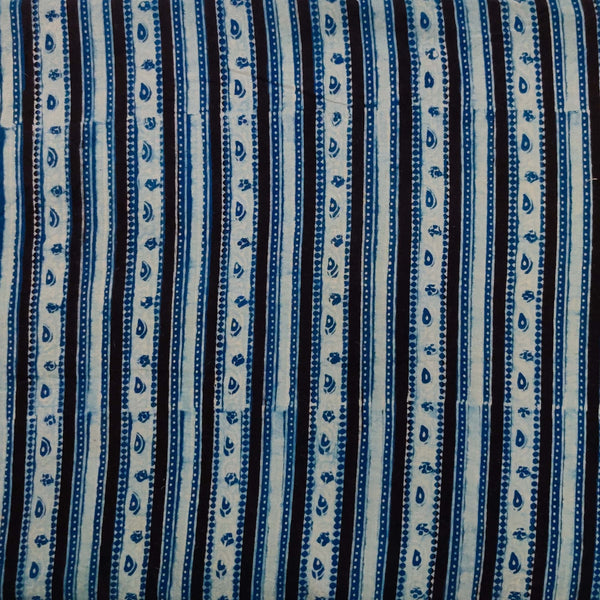 Pure Cotton Special Ajrak Shades Of Blue Stripes Hand Block Print Fabric