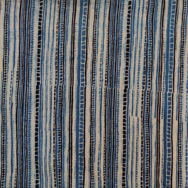 Pure Cotton Special Ajrak With Shades Of Blue Cracky Stripes Hand Block Print Fabric