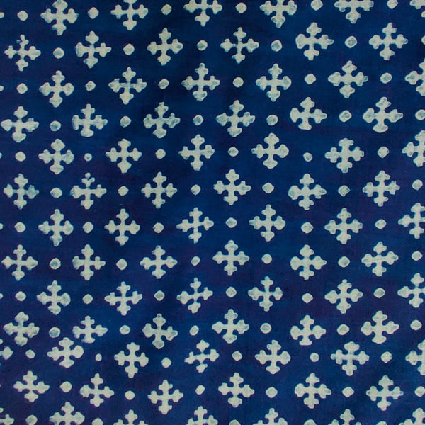 Pure Cotton Special Akola Dark Indigo With Tiny Motifs Hand Block Print Fabric