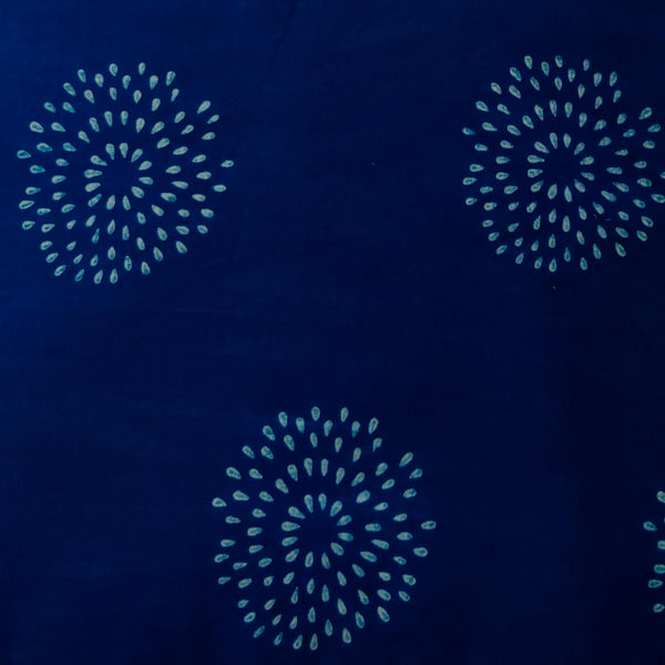 Pure Cotton Special Akola Indigo With Big Dash Flower Hand Block Print Fabric