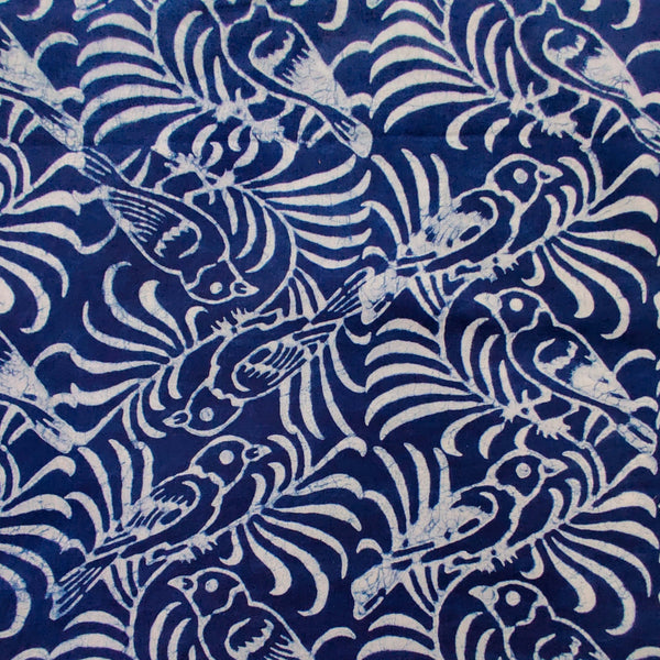 Pure Cotton Special Akola Indigo With Bird On Ferns Hand Block Print Blouse Fabric ( 1.10 Meter )