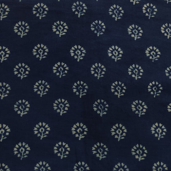 Pure Cotton Special Akola Indigo With Bloomed Flowers Hand Block Print Fabric