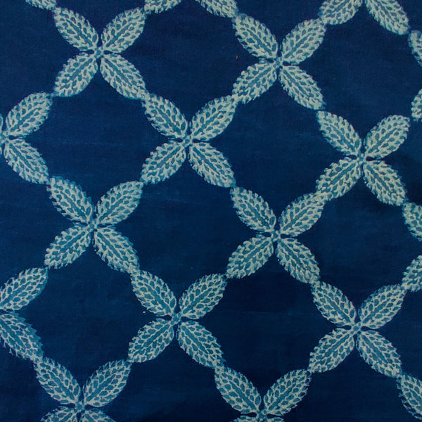 Pure Cotton Special Akola Indigo With Four Petals Flower Geometric Hand Block Print Fabric