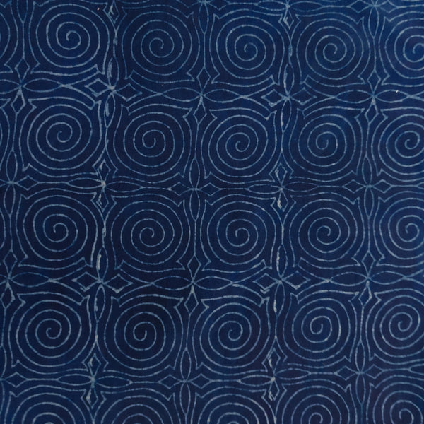 Pure Cotton Special Akola Indigo With Light Indigo Curves Hand Block Print Fabric