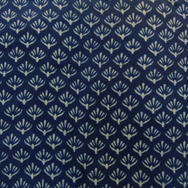 Pure Cotton Special Akola Indigo With Light Indigo Tiny Floral Butti Hand Block Print Fabric