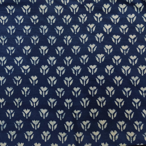 Pure Cotton Special Akola Indigo With Light Indigo Tiny Flowers Hand Block Print Fabric