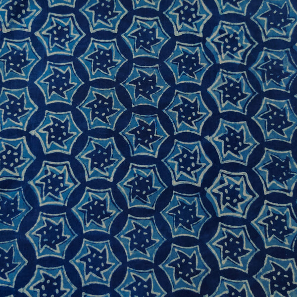 Pure Cotton Special Akola Indigo With Round Stars Hand Block Print Fabric