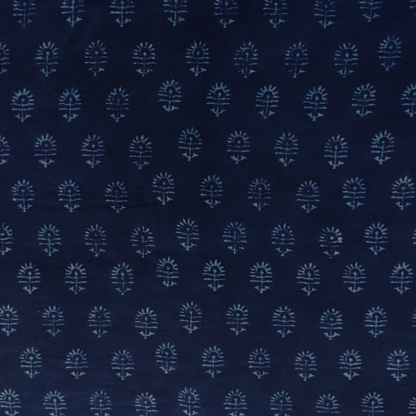 Pure Cotton Special Akola Indigo With Tiny Bloomed Flowers Hand Block Print Fabric