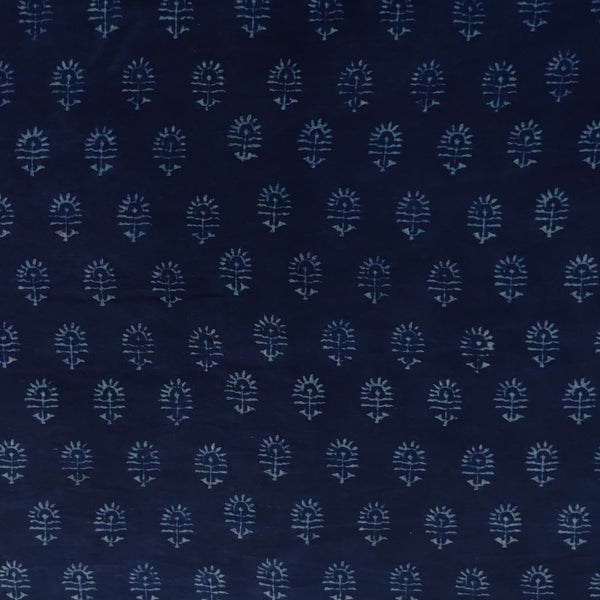 Pre-cut(2.40 meter )Pure Cotton Special Akola Indigo With Tiny Bloomed Flowers Hand Block Print Fabric