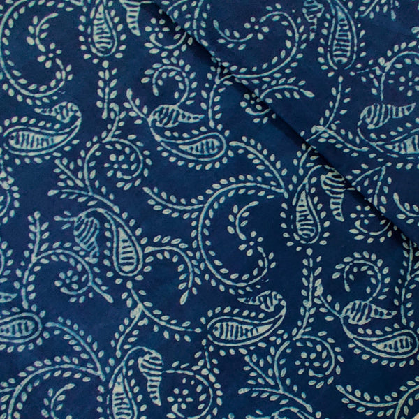 Pure Cotton Special Akola Indigo With Tiny Kairi Jaal Hand Block Print Fabric