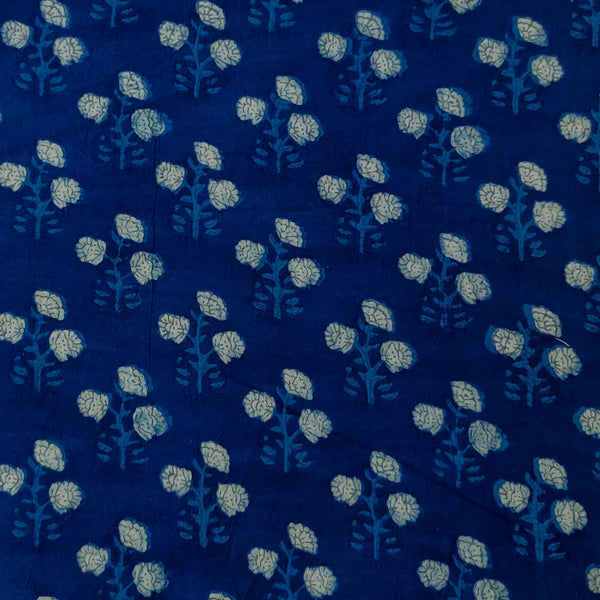 Pure Cotton Special Akola Indigo With Tiny Plant Hand Block Print Fabric