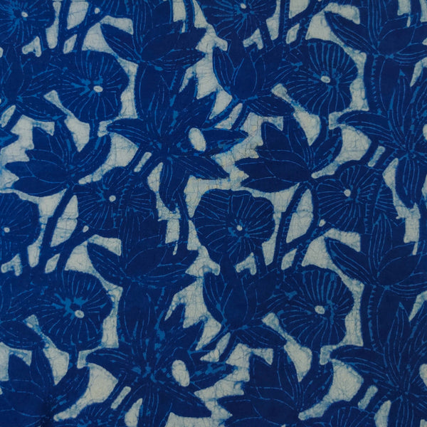 Pure Cotton Special Akola Light Indigo With Floral Jaal Hand Block Print Fabric