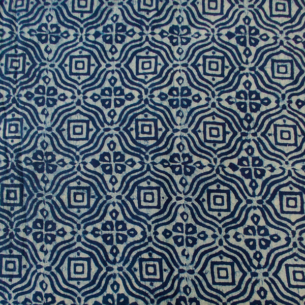 Pure Cotton Special Akola Light Indigo With Geometric Hand Block Print Fabric