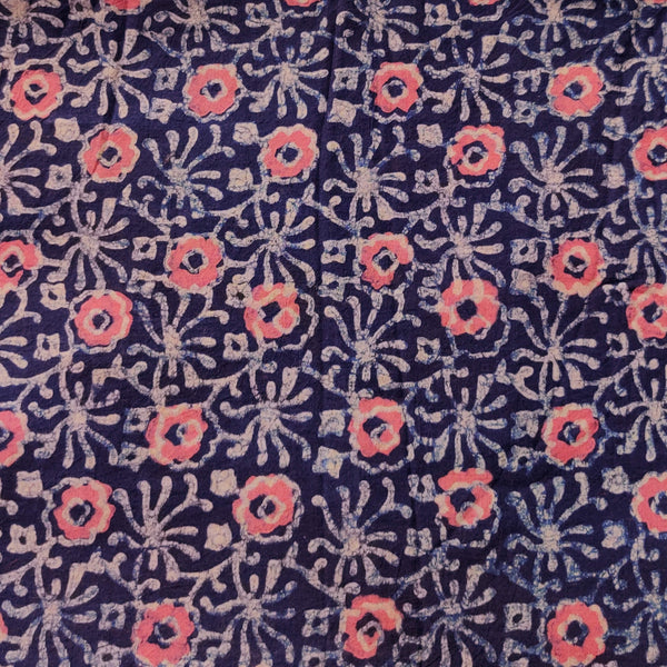 Pure Cotton Special Ankola Blue Dabu With Pink And White Jaal Hand Block Print Fabric