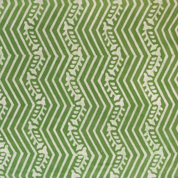 Pure Cotton Special Ankola Dabu Green With Line And Creeper Zig Zag Hand Block Print Blouse Fabric ( 95 CM )