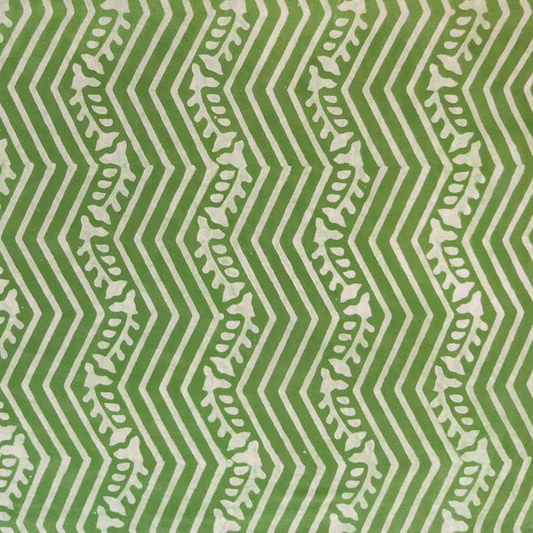 Pure Cotton Special Ankola Dabu Green With Line And Creeper Zig Zag Hand Block Print Fabric