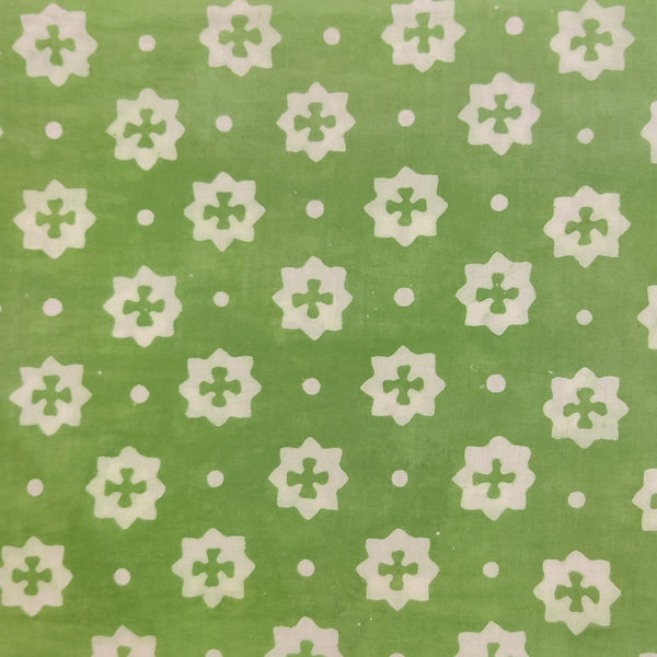 Pure Cotton Special Ankola Dabu Green With Star Flower Dots Hand Block Print Fabric