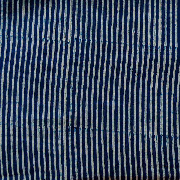 Precut 2.40 Meter Pure Cotton Special Ankola Indigo Stripes Hand Block Print Fabric