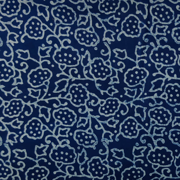 Pure Cotton Special Ankola Indigo With Cream Jaal Motifs Hand Block Print Blouse Fabric ( 1.20 Meter )