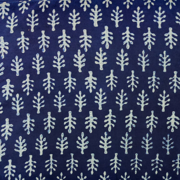 Pure Cotton Special Ankola Indigo With Cream Tiny Motifs Hand Block Print Blouse Piece Fabric (1 Meter)