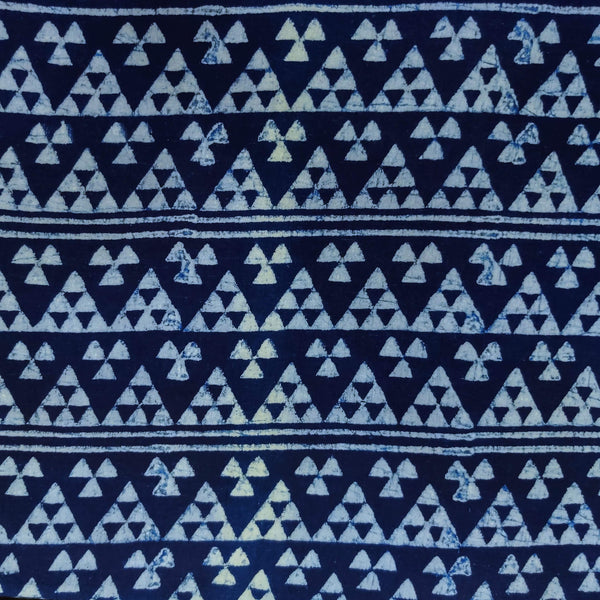 Bluose Piece 1 Meter Pure Cotton Special Ankola Indigo With Horizontal Triangles And Lines Hand Block Print Fabric