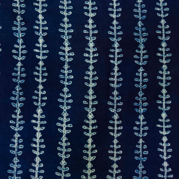 Pure Cotton Special Ankola Indigo With Leaf Stripes Hand Block Print Fabric