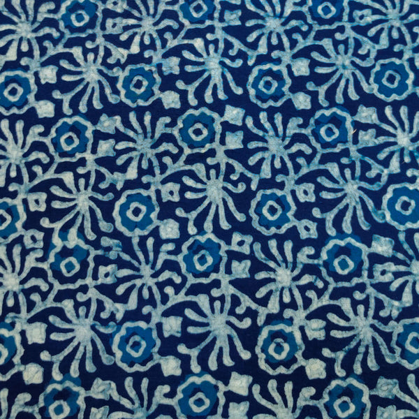 Pure Cotton Special Ankola Indigo With Light Blue And White Flower Jaal Hand Block Print Fabric