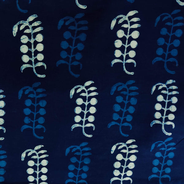 Pure Cotton Special Ankola Indigo With Light Blue And White Sea Weed Motif Hand Block Print Blouse Fabric ( 85 CM )