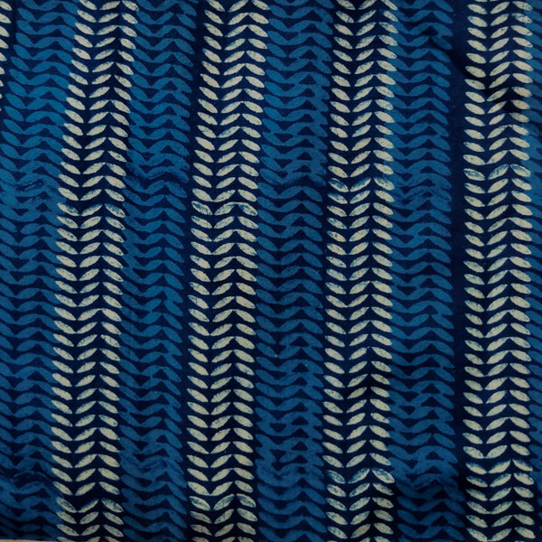 Pure Cotton Special Ankola Indigo With Light Blue And White Tiny Pattern Stripes Hand Block Print Fabric