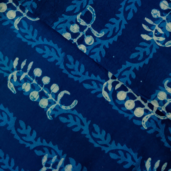 Pure Cotton Special Ankola Indigo With Light Blue Creeper And Spaced Out Sea Weed Motif Hand Block Print Fabric