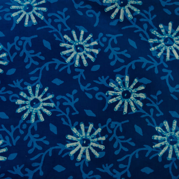 Pure Cotton Special Ankola Indigo With Light Blue Self Design With Spiky Flower Hand Block Print Fabric