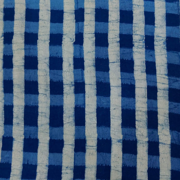 Pure Cotton Special Ankola Indigo With Light Indigo And Cream Checks Hand Block Print Fabric