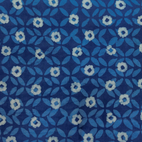 Pure Cotton Special Ankola Indigo With Light Indigo Four Petal Flowers And A Tiny Cream Flower Hand Block Print Fabric