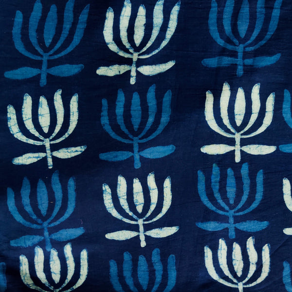 Pure Cotton Special Ankola Indigo With Lotus Hand Block Print Fabric