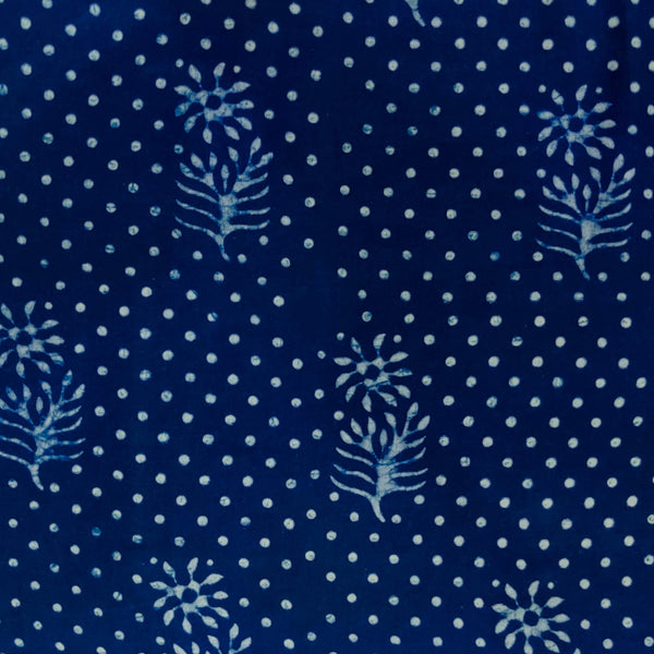 Pure Cotton Special Ankola Indigo With Polka And Flower Plant Hand Block Print Fabric