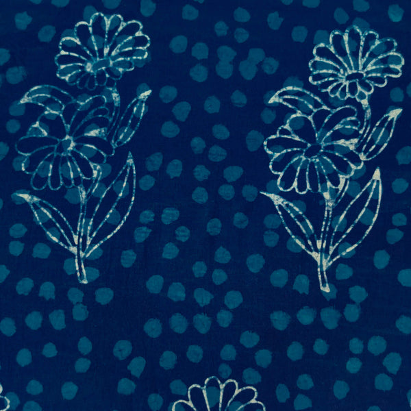 Pure Cotton Special Ankola Indigo With Polka Dots And Mughal Motif  Hand Block Print Fabric