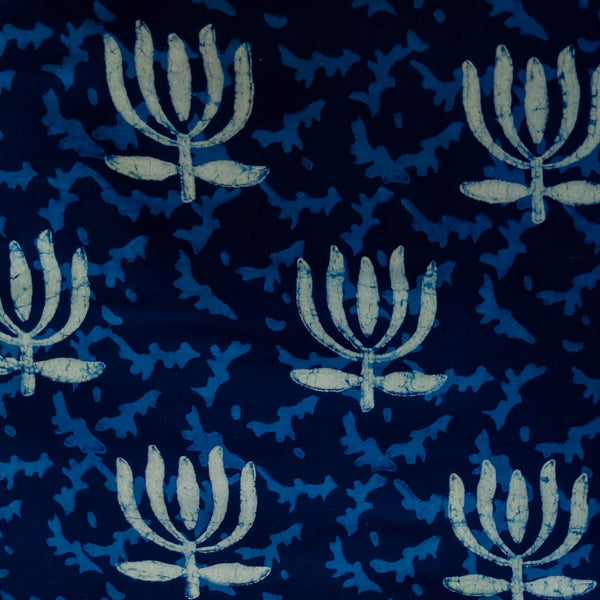 Pure Cotton Special Ankola Indigo With Self Design Lotus Hand Block Print Fabric